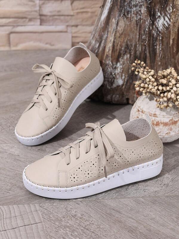 Zapatillas de cuña con plataforma PU de unicolor casual y hueco para mujeres, modelo nuevo 2025