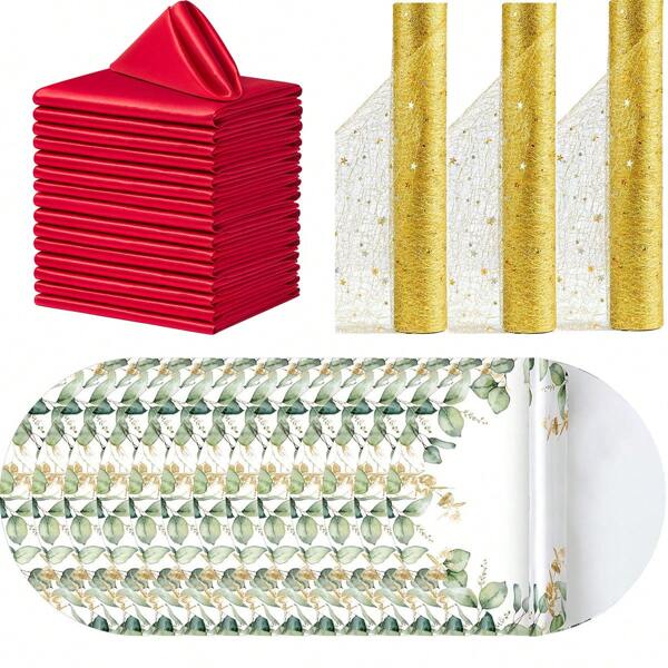 Table Runner + Placemat + Napkin, Star Table Runner Set, Suitable For Wedding, Festival And Other Party Decorations