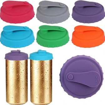 6 Pcs Reusable Silicone Soda Can Lids - Protector For Fizzy Drinks, Beverage Saver Caps For Outdoor Parties, Camping And Travel