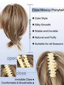 Ponytail Extension 8" Short Claw Ponytail Messy Straihgt Hair Bun Hair Piece Synthetic Wig Extensions Natural Straight Chignon Hairpieces For Women, Halloween - Multicolor - View 4