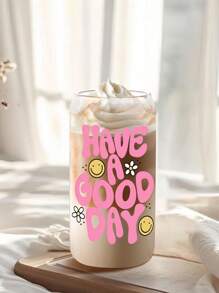 1 pieza, Vaso de vidrio con forma de lata de 16 onzas con tapa y pajita - perfecto para café con hielo, cerveza, jugo y leche - excelente regalo de cumpleaños y vajilla para disfrutar de un buen día