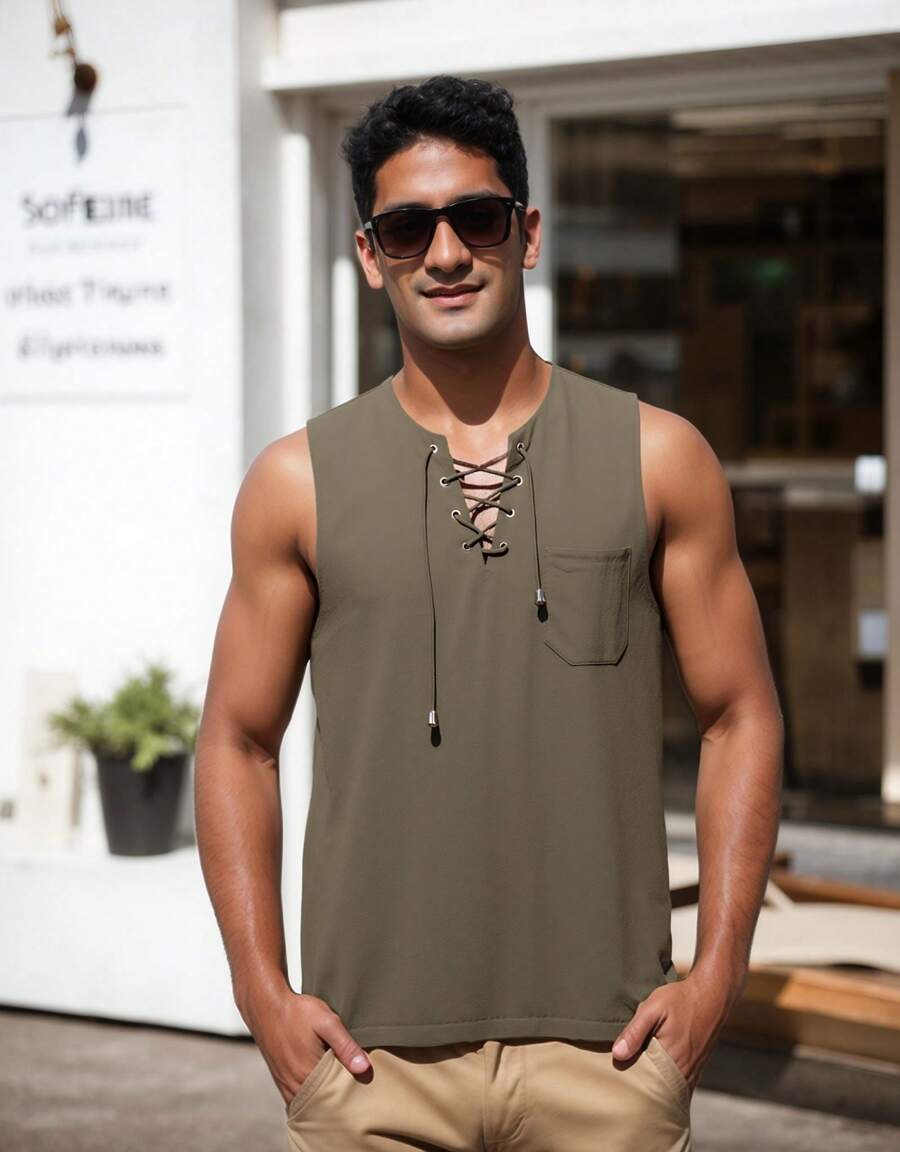 Men Tank Tops - Light Grey - View 1