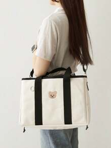 1 buc. Geantă de mămici personalizată cu șnur INS, geantă tote cu ursuleț brodat personalizată cu litere de capacitate mare, geantă de umăr ușoară și versatilă pentru mămici, geantă de mână multifuncțională de capacitate mare cu cârlig pentru cărucior, potrivită pentru uz zilnic, cadou pentru familie și prieteni, potrivită pentru Ziua Mamei, Crăciun, Festivalul Primăverii, ziua de naștere