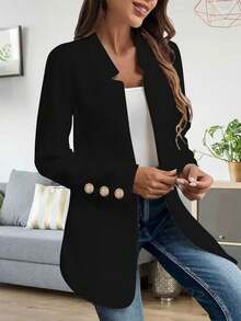 1pc Women's Solid Color Fashion Button Long Sleeve Cardigan Jacket - Black - View 1