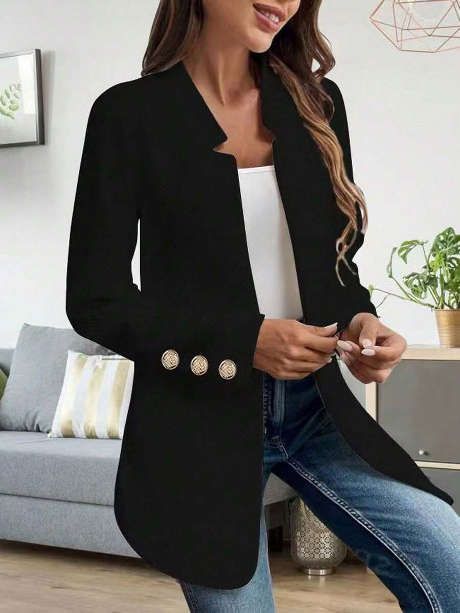 1pc Women's Solid Color Fashion Button Long Sleeve Cardigan Jacket - Black - View 1