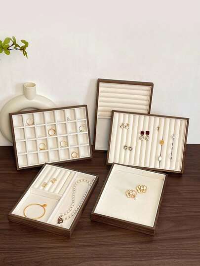 1 件胡桃木色珠宝收纳托盘，项链戒指珠宝展示架托盘，送给女孩的礼物收纳盒旅行礼物