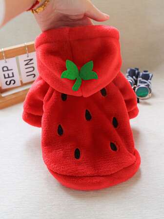 1 st husdjurskläder, mjuka söta bekväma korta flanelltransformationsdräkter - Strawberry Two-Ben hoodies för hundar och katter