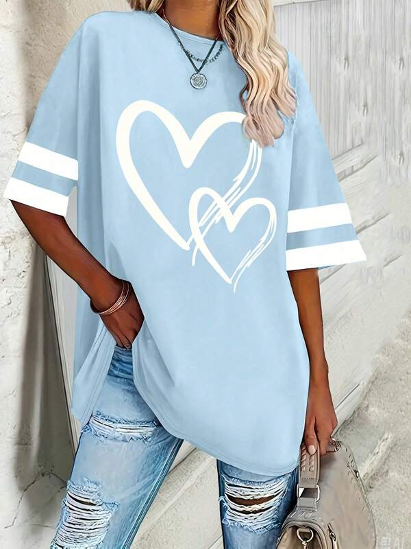 Women's Plus Size Valentine's Day Love Elegant Round Neck Short Sleeve T-Shirt, Valentine's Day Gift Love Spring Autumn Summer Top Pullover