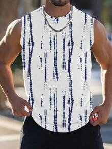 Vacation Print Sleeveless Casual Tank Top - White - View 1
