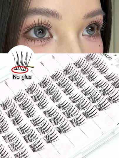 Set de 60 pestañas postizas sin pegamento del grupo idol ACE, pestañas naturales y realistas con rizos en C pequeños y dispersos, pestañas en racimos de girasol de triple parte, racimos de pestañas, pestañas individuales, pestañas postizas