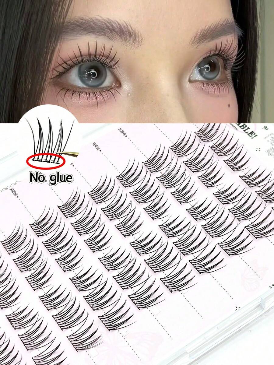 60 件/套偶像组 ACE 无胶假睫毛，自然逼真的小纤细 C 型卷翘睫毛，三部分向日葵簇睫毛，睫毛簇，睫毛簇，单根睫毛，睫毛，假睫毛 - C - 查看 1