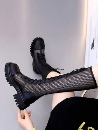 2025年秋季新款棕色女士过膝靴，平底，过膝，系带，修身，加大码43，高筒靴