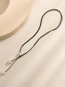1 pièce Collier de clavicule réglable à double couche en ficelle de cire et perle de culture, accessoire de collier polyvalent pour femme