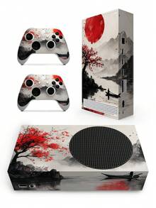 4pcs Chinese Ink Wash Style Oriental Samurai Landscape Game Console Stickers, Scratch-Resistant, Waterproof, Dustproof Decorative Decals