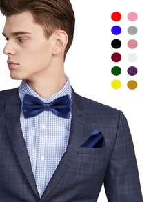 1 Set Men's Bow Tie & Pocket Square Set, Business Formal Bow Tie And Handkerchief Set, Suitable For Weddings, Cocktail Parties, Gatherings, Banquets