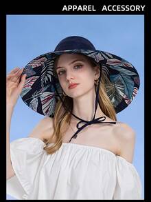 1pc Spring & Summer New Leaf Pattern Sun Hat, Ladies Half-Brimmed Ponytail Bucket Hat, Wide Brim - A - View 7