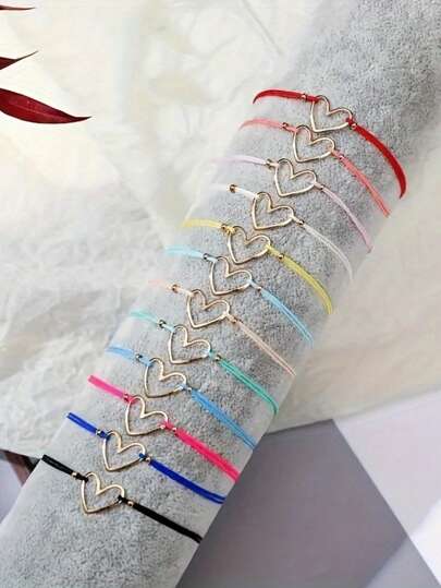 Set de 12 piezas de brazaletes ajustables con forma de corazón asimétrico, conjunto de joyas como regalo de pareja