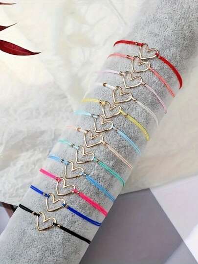 Set de 12 piezas de brazaletes ajustables con forma de corazón asimétrico, conjunto de joyas como regalo de pareja
