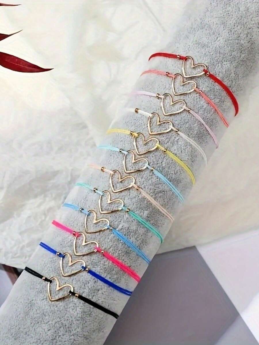 12pcs/Set Asymmetrical Heart-Shaped Adjustable Bracelets, Couple Gift Jewelry Set