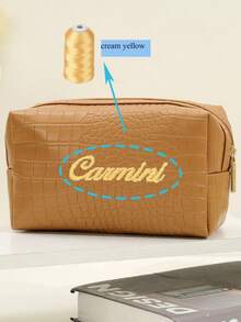 Personalized Custom Embroidery Crocodile Pattern Embossed Faux Makeup Bag Water-Resistant Dual Zipper Large Capacity Lightweight Cosmetic Toiletries Organizer For Travel Daily Use - Multicolor - View 5