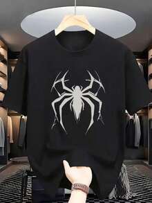 Spider Print Shirt Short Sleeve Summer 100% Cotton - màu đen - Xem 1