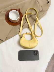 1pc Pu Zipper High-End Niche Mini Earphone Crescent Bag Simple And Fashionable Coin Purse, Korean Style, Casual And Comfortable Shoulder Straps, Smooth And Long Style, Suitable For Girls' Daily Shopping And Travel - Mini Handbag - View 8