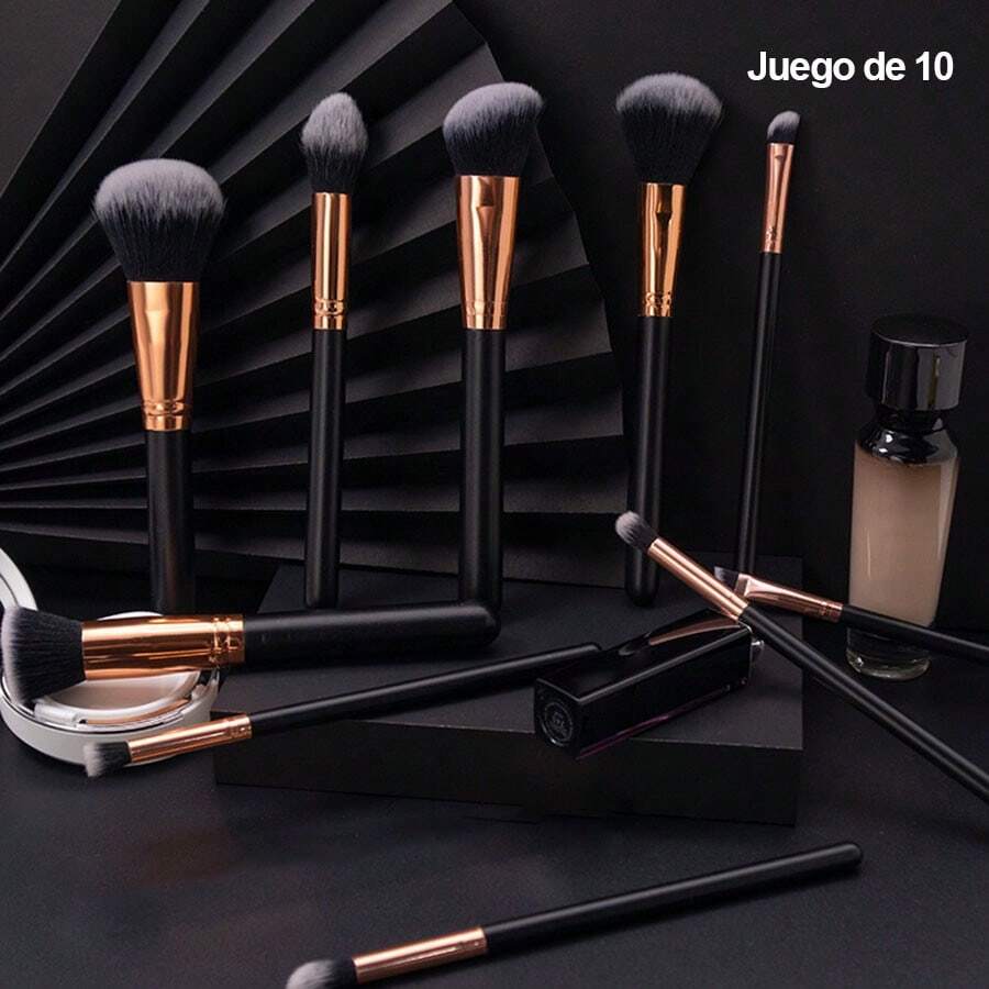 10 Juego de brochas cosméticas profesionales - Pincel de base avanzada Juego de pinceles para sombra de ojos rubor negro - Negro - Ver 1