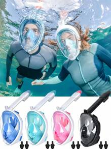 1 Set Full Face Snorkel Mask, Comes With 1 Pair Of Ear Plugs, Utilizes Latest Dry Top System, Foldable 180 Degree Panoramic Snorkel Mask With Camera Mount, Breathing, Anti-Leak And Anti-Fog Adult Snorkeling Gear, Beach Essentials, Beach Accessories, Pool Float
