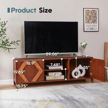 TV Stand For TVs Up To 65", Modern Entertainment Center With Storage, Mid-Century Modern TV Stand With Embossed Doors & Open Shelf, Wood TV Console Media Cabinet For Living Room, Walnut - Walnut - View 2