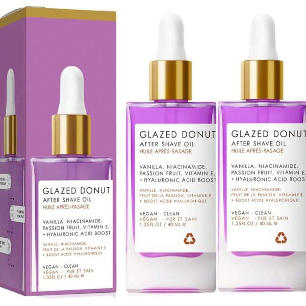 Loción y líquido después del afeitado, embalaje en botella de vidrio, aceite de perfume después del afeitado para mujeres, rosquillas moradas después del afeitado para piel lisa, 40 ml (2pcs)