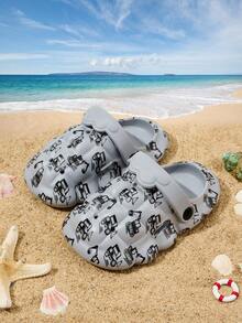 1 Pair Baby Boys' Cute Cartoon Design Comfortable Light-Weight Breathable Casual Beach Sandals, Suitable For Summer - Grey - View 2