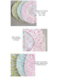 6 件装防水 EVA 塑料浴帽，灵活可重复使用浴帽，美容院水疗蕾丝弹力花卉印花花帽浴帽 - 彩色 - 查看 3