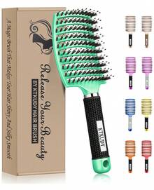 KTKUDY Detangling Brush Boar Bristles Hairbrush Make Hair Shiny & Healthier Curved And Vented Detangler Brush For Women Men Kids Wet & Dry Hair (Light Green)Halloween Christmas New Year - Đỏ - Xem 7