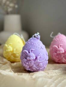 复活节兔子和鸡蛋蜡烛模具 - DIY 芳香疗法蛋形硅胶模具，用于香皂、工艺装饰和派对礼物 - 垂直耳朵兔子设计，适合复活节庆祝活动 - 白色 - 查看 4