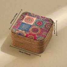 1 Mini Retro Printed Jewelry Box Earring, Ring, Necklace, Travel Storage Box, Jewelry Earring, Elegant Style Printed Jewelry Box,New Original High-Grade Cork Jewelry Box,. Portable Travel Earrings, Rings, Necklace Storage Box, Vintage Pattern Jewelry Box, Square Jewelry Box Summer For Women Storage Organizer Gift Wedding