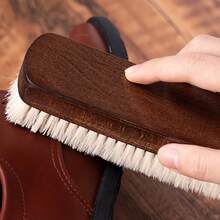 1 pieza de cepillo de zapatos de lana de madera maciza, pulido, limpieza, cepillo de cuidado, adecuado para zapatos de cuero o tela, cepillo de limpieza - Marrón - Ver 5