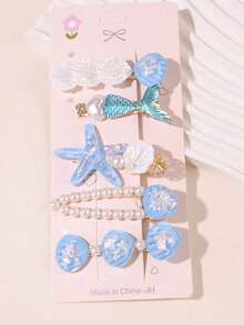 5件套女士优雅简约清新美人鱼尾、海星、贝壳、珍珠、爱心发夹，适合日常、上学、海滩、工作、派对、假日、生日礼物、返校季发夹、发爪、发卡、学习用品、珍珠发饰、发卡、母亲节礼物 - 彩色 - 查看 9