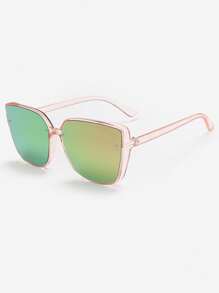 1pair Women's Transparent Pink Square PC Frame Mirrored Lens Fashionable Everyday/Travel Fashion Glasses For Summer Beach Vacation,Outdoor,Travel
