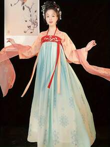 漢服 女性用 胸丈スカート 古風 中国 春夏 刺繍入り ロングドレス 日常 コスプレやステージ 写真に適しています - ブルー - チェックする 2