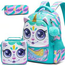 Mochila com estampa de animais, mochila escolar para meninos e meninas, mochila fofa para meninas, conjunto de mochilas infantis, mochila de viagem, adequada para alunos da pré-escola, jardim de infância e ensino fundamental, pode ser usada para guardar material escolar. - Mochila escolar para meninas animais - Ver 22