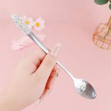 1PC High End Glass Crystal Rhinestone Long Handle Spoon, Coffee Spoon, Long Handle Serving Spoon, Ice Cream Mixing Spoon, Elegant Home Kitchen Utensil Accessory, Thick Design, Perfect For Use In Homes, Hotels, Bars, And Restaurants.,School Supplies