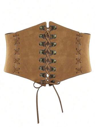 1 件女士棕色简约复古系带腰带，适用于通勤、聚会、约会等场合，女士束身衣腰带，适合连衣裙、腰部训练器，塑腰，瘦腰收腹，万圣节服装