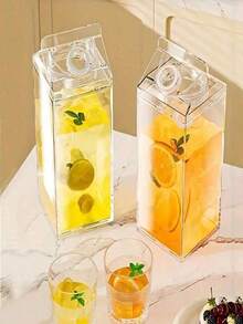 Multi-Functional Portable Large Capacity Square Milk Cup, Food Dispenser, Multi-Purpose, Sealed, Storage Bottle, Juice, Beverage, Transparent Dispensing Bottle - Multicolor - View 2