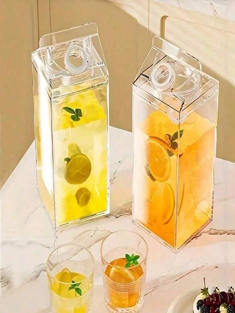 Multi-Functional Portable Large Capacity Square Milk Cup, Food Dispenser, Multi-Purpose, Sealed, Storage Bottle, Juice, Beverage, Transparent Dispensing Bottle