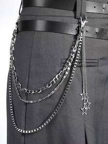 1 件多层星星装饰腰链，时尚吊坠链，朋克腰带链，适合裤子、短裤、裙子和牛仔裤 - 彩色 - 查看 8