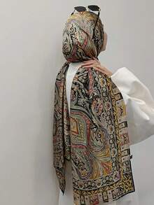 1pc Women's Bohemian Style Spring Ink Batik Print Headscarf, Casual Street Style, Suitable For Daily Wear, Can Be Paired With Robes Or Dresses In Autumn - Grey - View 6