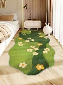 1 件优质天鹅绒仿羊皮花卉地毯，柔软易打理的苔藓花地毯，适用于客厅、沙发、卧室、家居装饰、节日装饰 - 綠色 - 查看 1