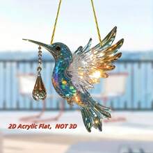 1 pieza Atrapasol de colibrí 2D vibrante con pendientes colgantes de cristal - Diseño vivo, brillante y multicolor para decoración del hogar, ventanas o fiestas, regalo perfecto para cualquier ocasión, decoración de fiesta | Diseño enérgico de colibrí | Polipropileno, decoración de atrapasol - Multicolor - Ver 5