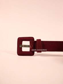 Women's Suede Belt 3cm Square Covered Buckle - Màu Đỏ Sâu - Xem 3