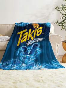 1件经典蓝色零食包装图案方形毛绒毯，薯片、辣味玉米片图案，柔软轻盈，四季皆宜，适用于客厅、沙发、躺椅、卧室、旅行、露营，也是一份贴心的礼物。 - 彩色 - 查看 6